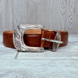 Ellen tracy Linda allard Italian Alligator CalfSkin Belt Silver Buckle Sz Small